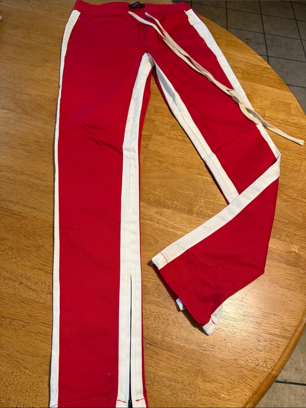 Red Men's Track Joggers with White Side Stripes